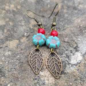 Handmade Bohemian Flower & Leaf Earrings